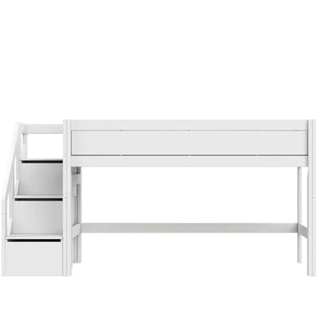 LIFETIME Kidsrooms Łóżko 90x200 cm na niskiej antresoli 128 cm ze schodami, białe