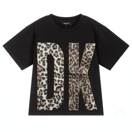 DKNY T-shirt dziewczęcy czarny z nadrukiem 
