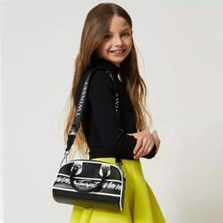 TWINSET Girls shoulder bag with lettering print in black
