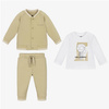 KARL LAGERFELD Kids Baby boys khaki cotton three piece tracksuit set