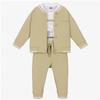 KARL LAGERFELD Kids Baby boys khaki cotton three piece tracksuit set