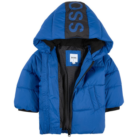 BOSS KIDS Boys Navy Logo Puffer Jacket with Water-Repellent