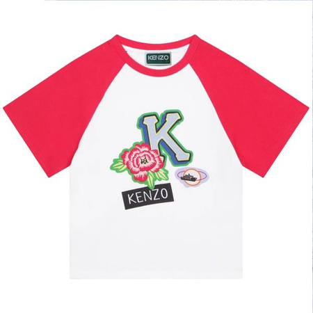 KENZO Kids T-shirt dziewczęcy z krótkim rękawem biało-różowy