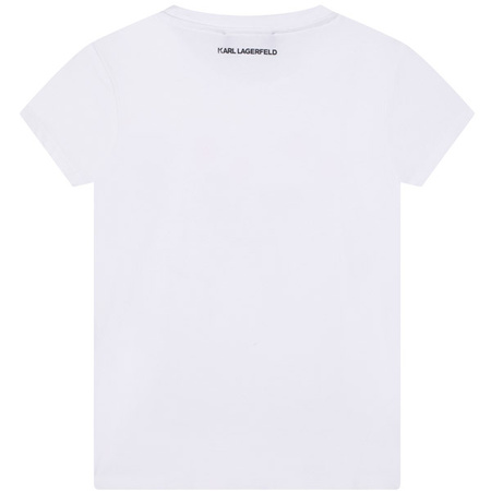 KARL LAGERFELD KIDS T-shirt dziewczęcy z krótkim rękawem ze srebrną aplikacją kotka