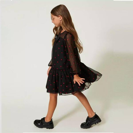 TWINSET Girls short dress with heart pattern georgette and duchesse
