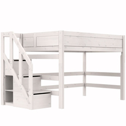 LIFETIME Kidsrooms High Sleeper Bed 152 cm with stairs 120x200 cm, whitewash