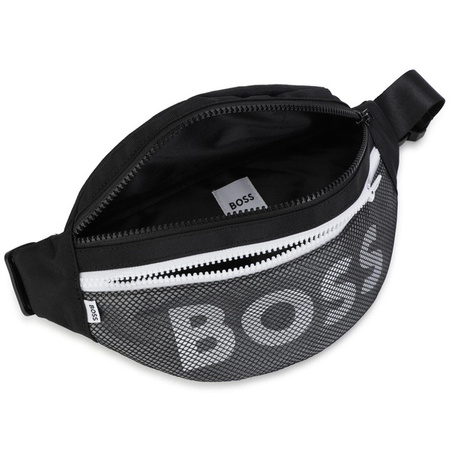 BOSS Kids Saszetka chłopięca nerka czarna z logo 28 cm