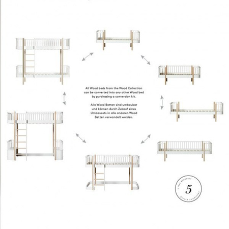  OLIVER FURNITURE Двоярусне ліжко Wood Original Bunk Loft 90x200 см, білий/дубовий колір