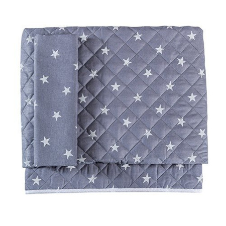 PICCI STELLA Kołderka dziecięca + poszewka na poduszkę pikowana szara w białe gwiazdki