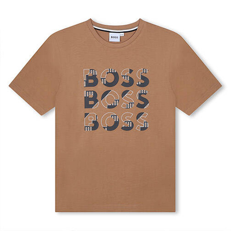 BOSS KIDS T-shirt chłopięcy z krótkim rękawem brązowy