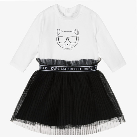 KARL LAGERFELD Kids Komplet dziecięcy dla dziewczynki - top z długim rękawem i spódnica z tiulu