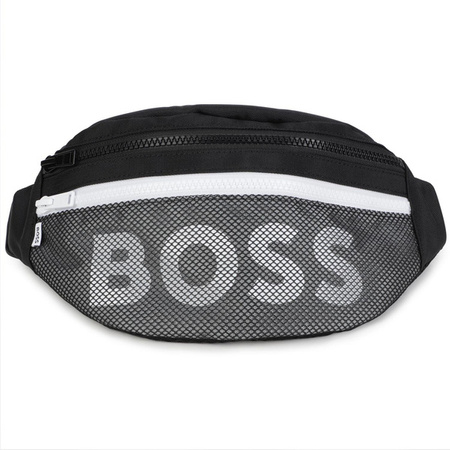 BOSS Kids Saszetka chłopięca nerka czarna z logo 28 cm