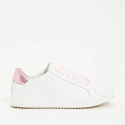 TWINSET Sneakersy dziecięce dla dziewczynki skórzane białe z różową tiulową sznurówką