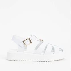 TWINSET Kids leather sandals with Oval T, white