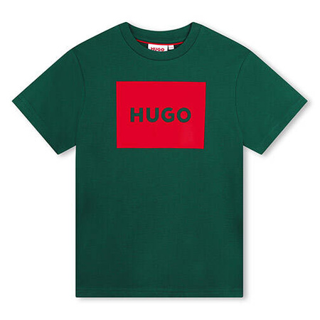 HUGO T-shirt chłopięcy  z krótkim rękawem z nadrukiem zielony