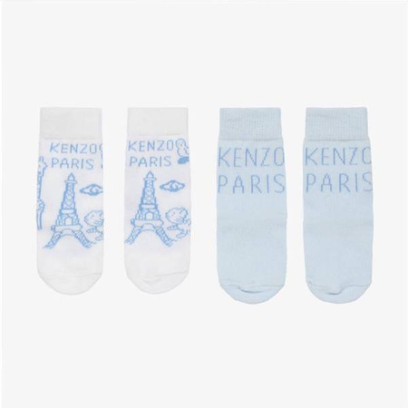 KENZO Kids Skarpety dziecięce z nadrukiem Tiger 2 pary biało-błękitne