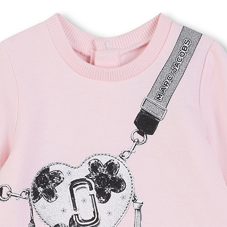 THA MARC JACOBS Baby Dress with Long Sleeves and a Handbag Print, Pink