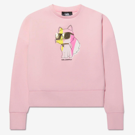 KARL LAGERFELD KIDS Bluza dziecięca różowa z aplikacją kotka