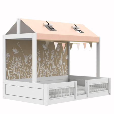 LIFETIME Kidsrooms Łóżko dziecięce Montessori 120x200 cm z konstrukcją dachową i barierkami ochronnymi