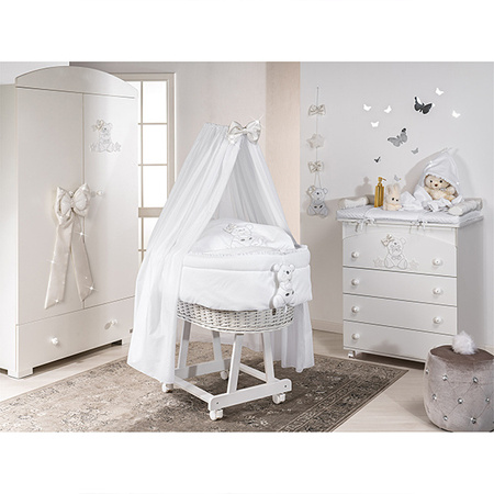 PICCI VANITY Kołyska dziecięca z pościelą i baldachimem ozdobiona kryształkami Swarovski'ego