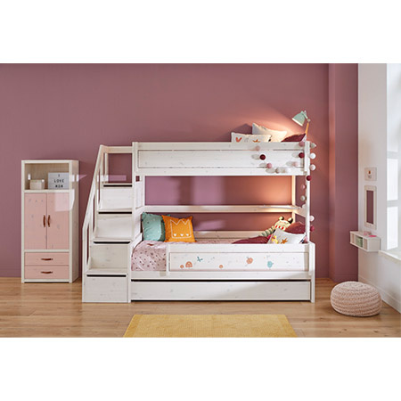 LIFETIME Kidsrooms łóżko piętrowe  90x200 cm ze schodami, whitewash