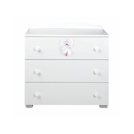 PICCI MILKY Komoda dla dziecka biała z trzema szufladami i różową aplikacją