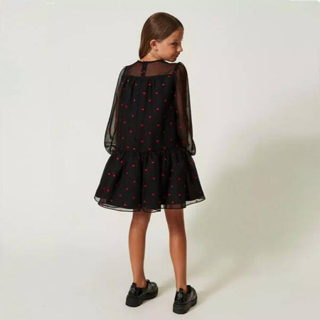 TWINSET Girls short dress with heart pattern georgette and duchesse
