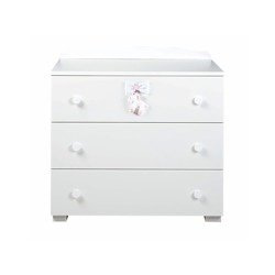 PICCI MILKY Komoda dla dziecka biała z trzema szufladami i różową aplikacją