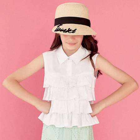 TWINSET Elegancka bluzka dziewczęca bez rękawów z falbankami