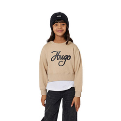 HUGO Girls' Sweatshirt with Embroidered Logo, Sand