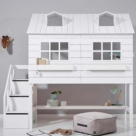 LIFETIME Kidsrooms Łóżko Mid Sleeper 128 cm z Domkiem - Lake House, białe