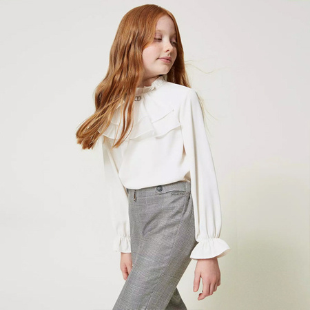TWINSET Girls white crêpe blouse with organza jabot