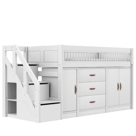 LIFETIME Kidsrooms Łóżko dziecięce niskie 128 cm z szafkami Breeze 