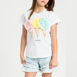 TWINSET Girls short sleeves t-shirt with print and tulle application