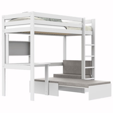 LIFETIME Kidsrooms High Loft Bed with desk and sofa, white