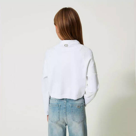 TWINSET Girls white knit cardigan with lace