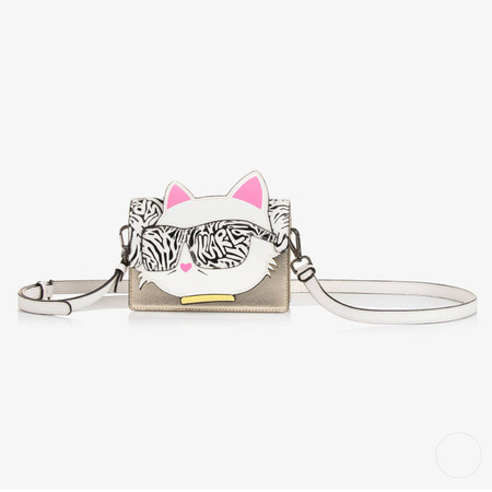 KARL LAGERFELD Kids MINI MI Сумка через плече для дівчинки у формі кота, золотого та білого кольору