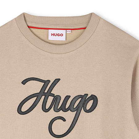 HUGO Girls' Sweatshirt with Embroidered Logo, Sand