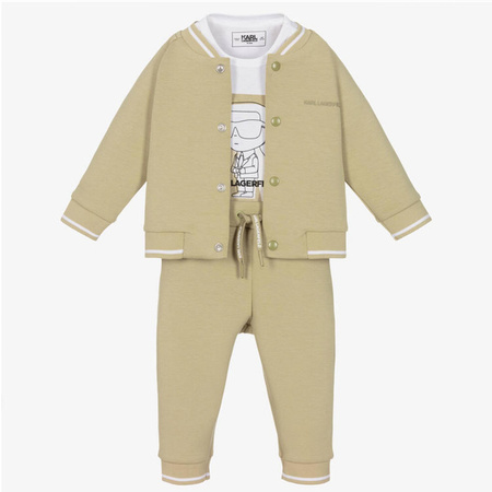 KARL LAGERFELD Kids Baby boys khaki cotton three piece tracksuit set