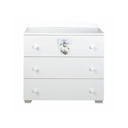 PICCI MILKY Komoda z trzema szufladami i szarą aplikacją, biała