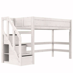 LIFETIME Kidsrooms Łóżko wysokie 152 cm ze schodkami, whitewash
