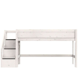 LIFETIME Kidsrooms Łóżko 90x200 cm na niskiej antresoli 128 cmze schodami Breeze, whitewash
