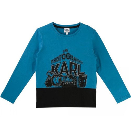 KARL LAGERFELD KIDS T-shirt chłopięcy z długim rękawem turkusowy