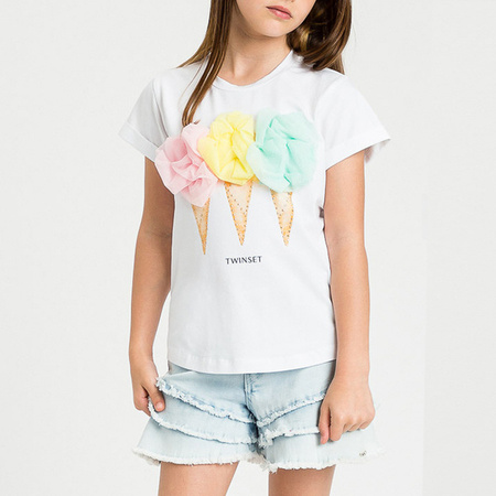 TWINSET Girls short sleeves t-shirt with print and tulle application