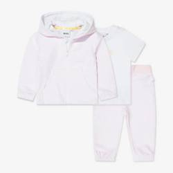 BOSS KIDS Baby gils white and pink 3-piece organic cotton tracksuit