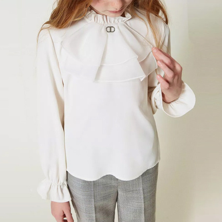TWINSET Girls white crêpe blouse with organza jabot