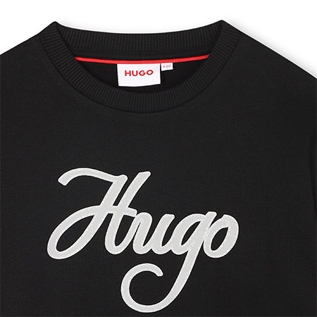 HUGO Дівчача толстовка з вишитим логотипом, чорна