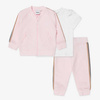 BOSS KIDS Baby gils white and pink 3-piece organic cotton tracksuit