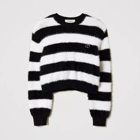 TWINSET Sweter dziewczęcy w biało-czarne pasy