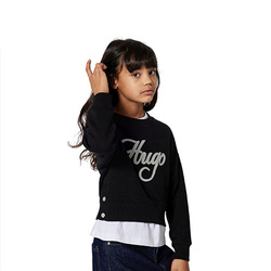 HUGO Girls' Sweatshirt with Embroidered Logo, Black
